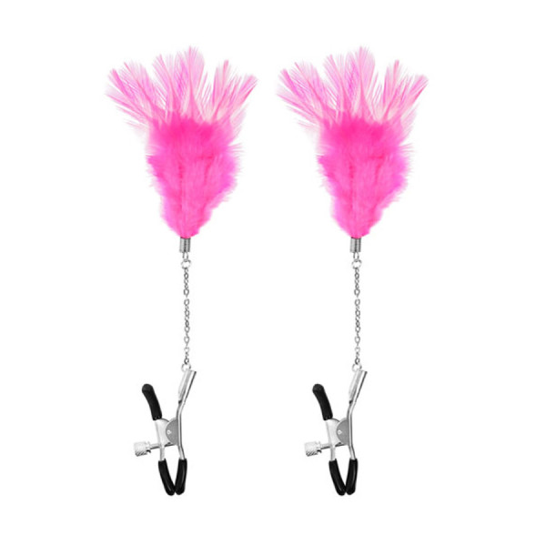 Pinces à seins pression réglable plumes roses 